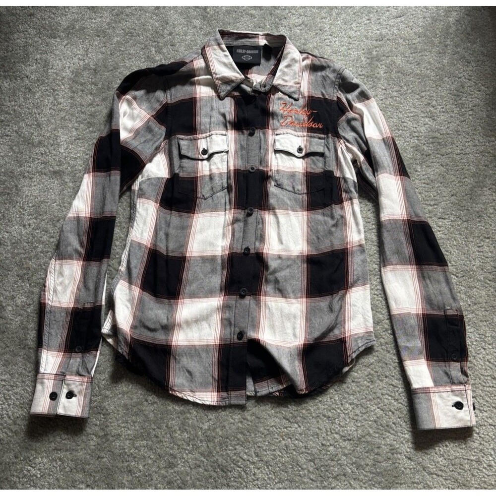 Harley Davidson Women's Classic Embroidered Logo Plaid Shirt Size Small